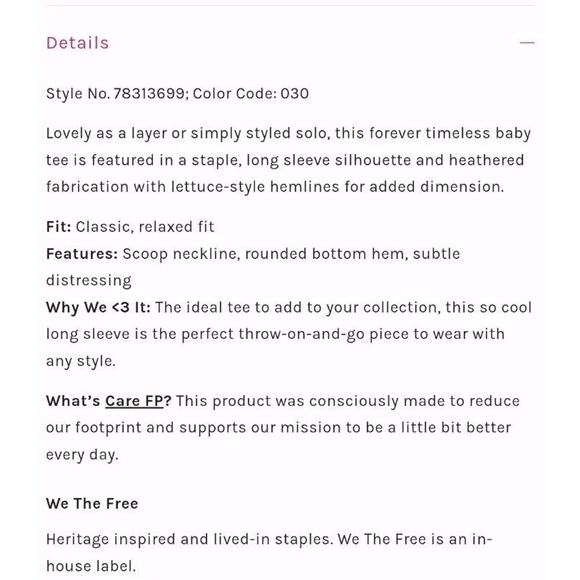 Free People Womens Large Be MY BABY Long Sleeve Tee Top Lightweight Lettuce Hem - Picture 3 of 11